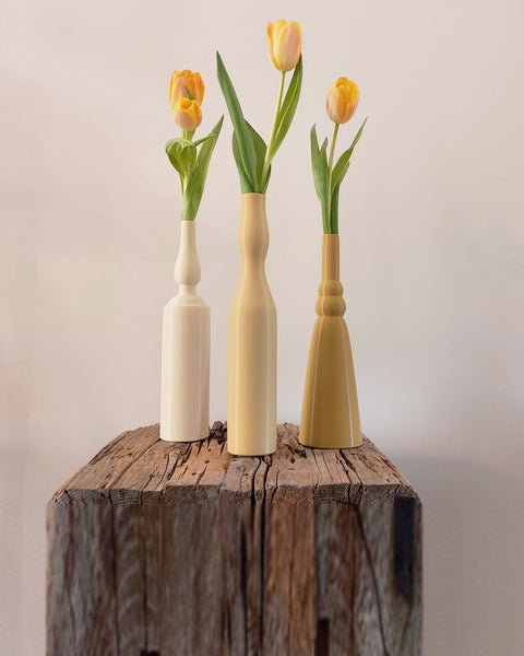 Morandi Classic Collection vase set — three quiet silhouettes in sand yellow, light ivory and ochre